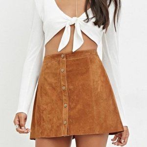 Brown Suede A-Line Buttoned Skirt